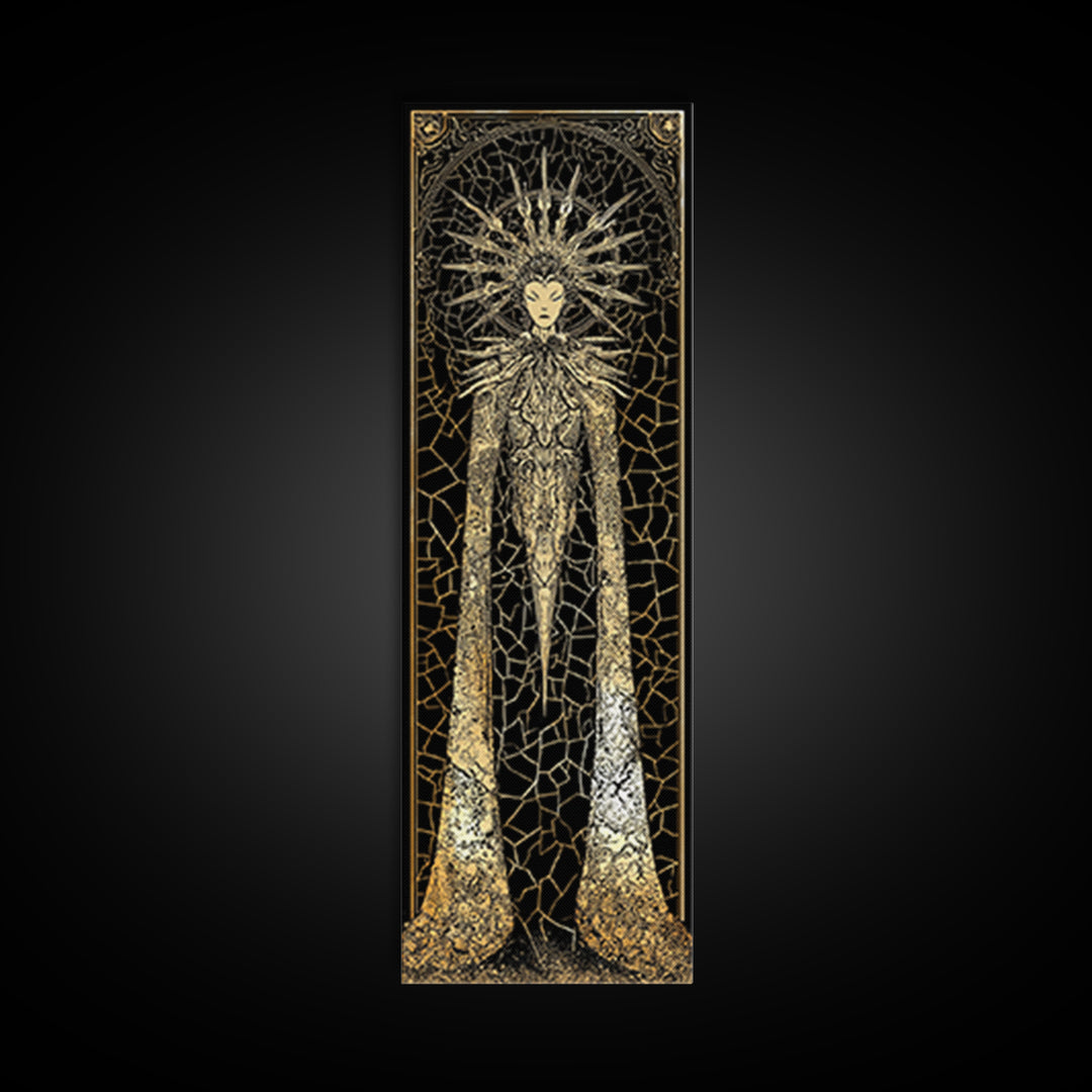 Golden Halo Goddess In Black And Gold Mosaic Canvas Print, African Queen Art, Spiritual Wall Decor, Luxury Statement Artwork