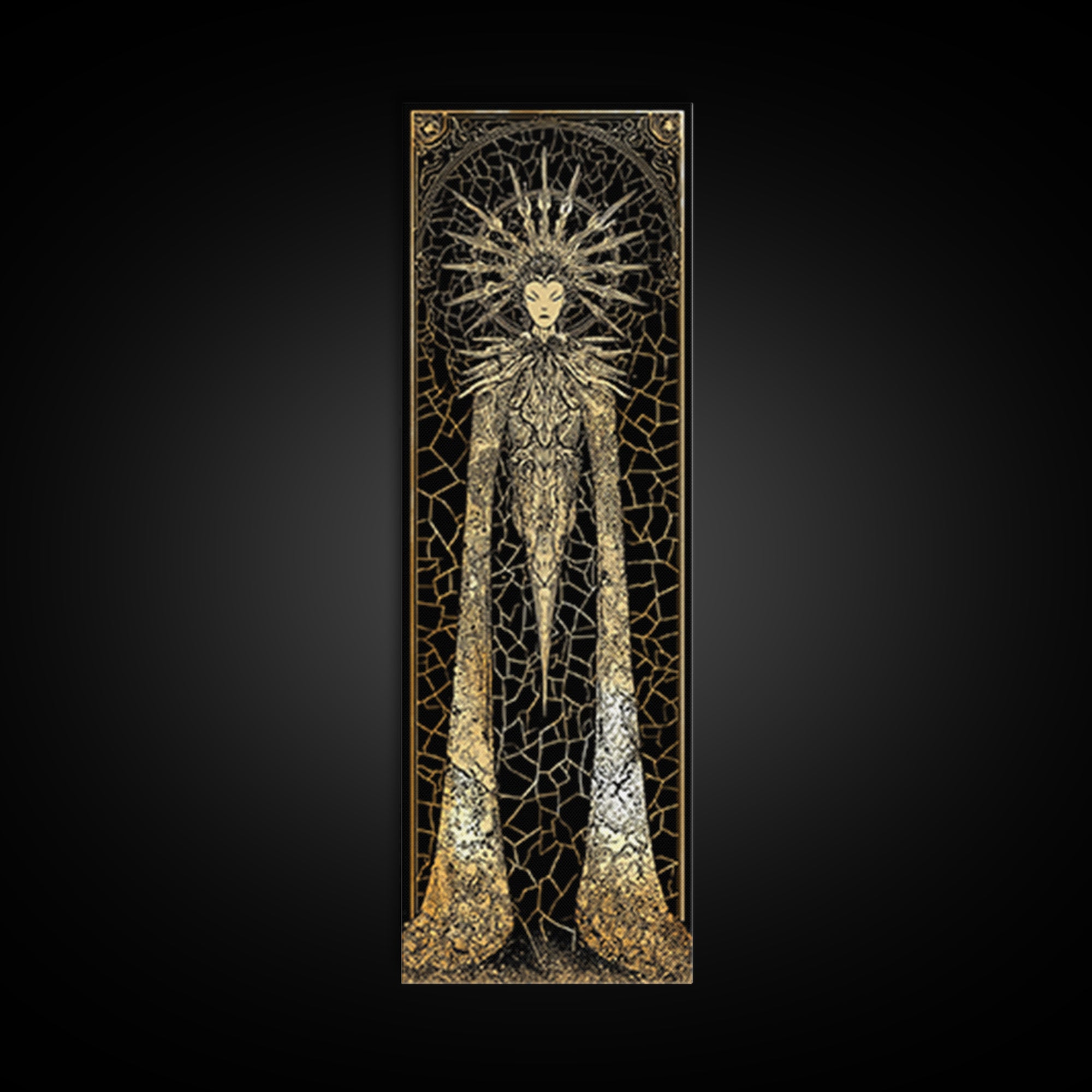 Golden Halo Goddess In Black And Gold Mosaic Canvas Print, African Queen Art, Spiritual Wall Decor, Luxury Statement Artwork