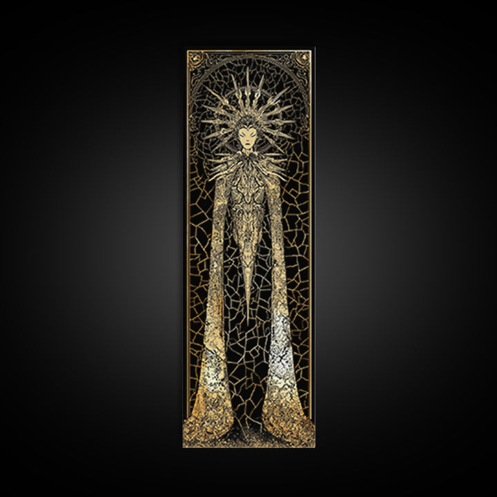 Golden Halo Goddess In Black And Gold Mosaic Canvas Print, African Queen Art, Spiritual Wall Decor, Luxury Statement Artwork