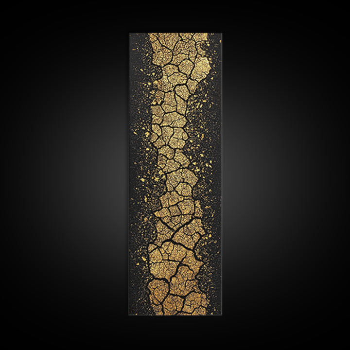 Cracked Gold Earth Texture On Deep Black Canvas Print, Abstract African Art, Luxury Wall Decor, Modern Minimalist Artwork