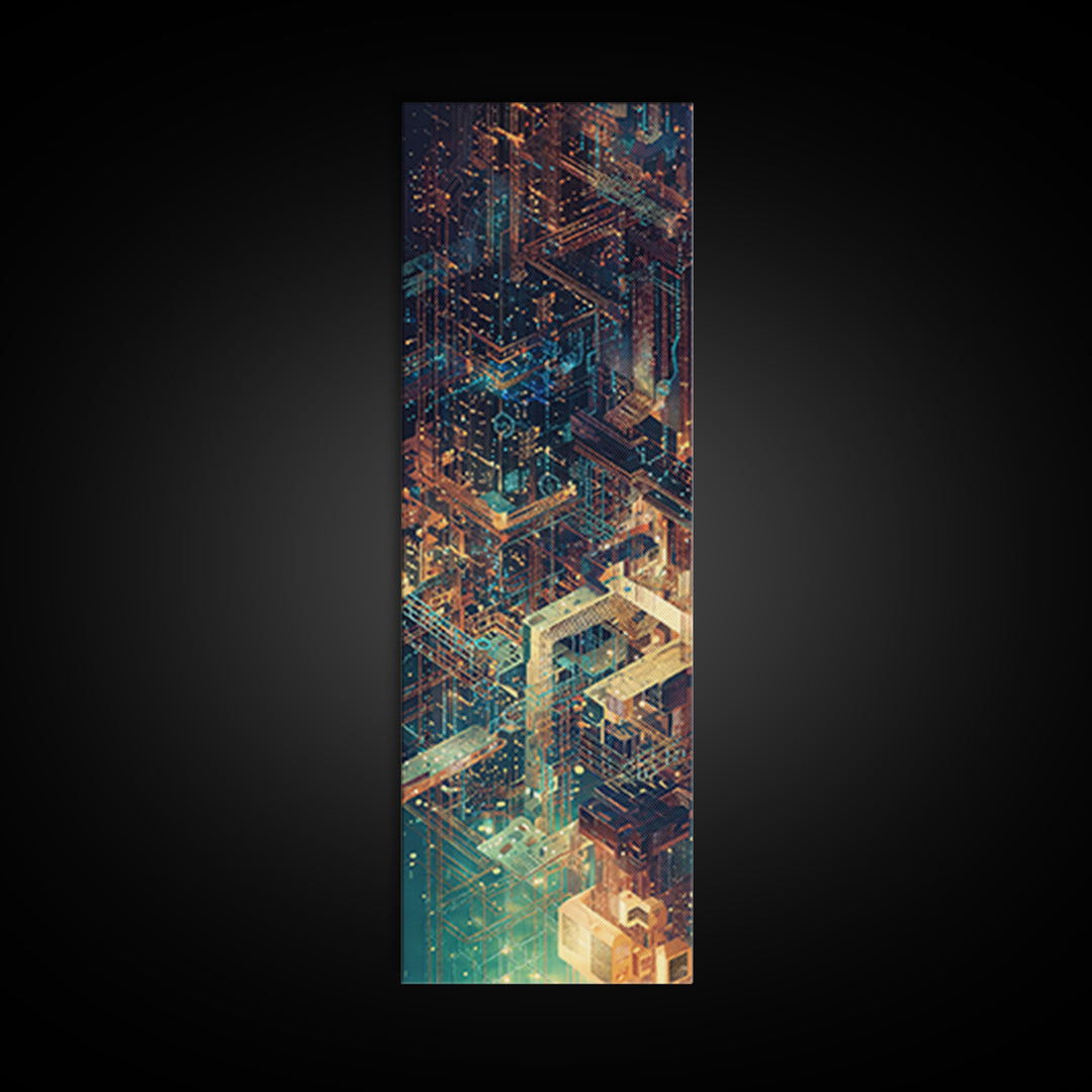 Neon Cyberpunk Megacity Wall Art, Futuristic Cityscape Canvas Print, Modern Urban Decor, Sci Fi Architecture Poster, Tech Noir Gift