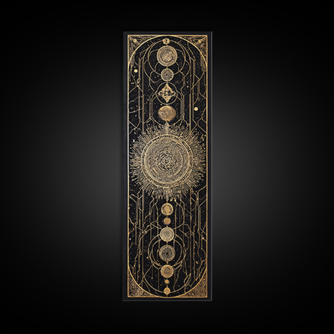Gold Celestial Sun And Moon Canvas Print, Mystical Wall Art, Sacred Geometry Poster, Black And Gold Spiritual Decor, Astrology Gift