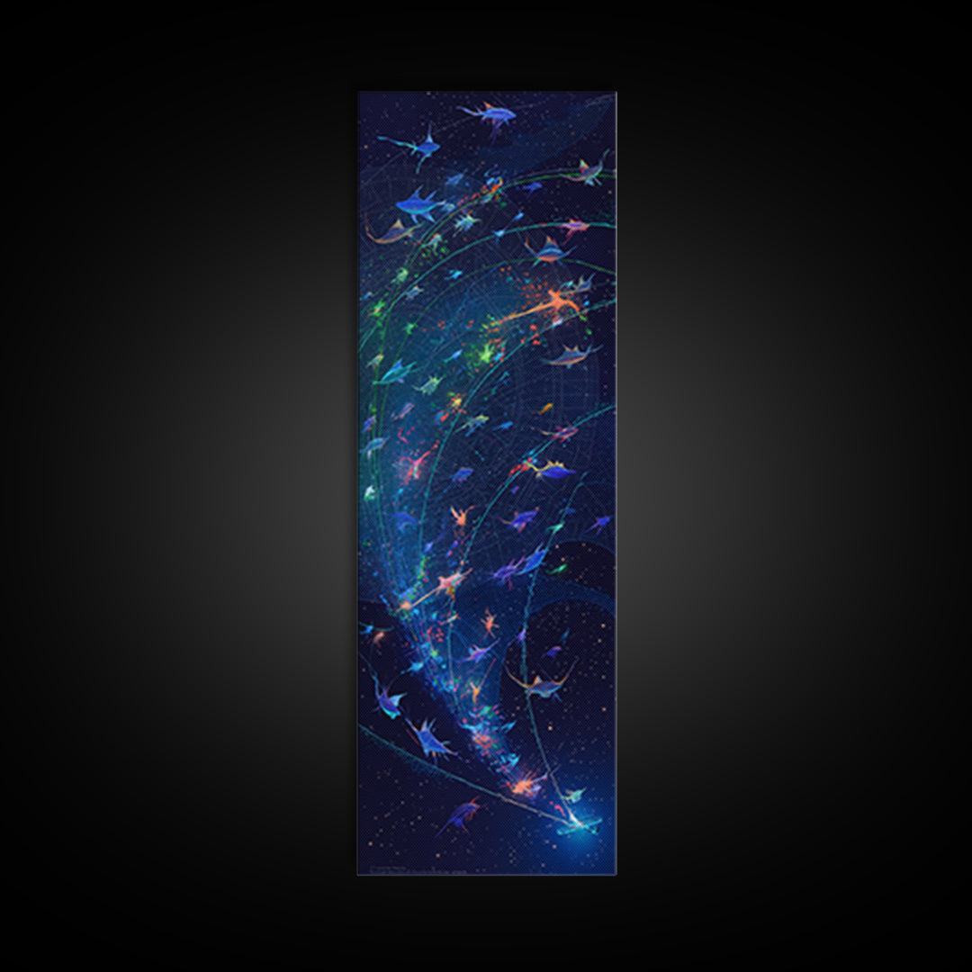 Cosmic Manta Rays In Galaxy Wall Art, Colorful Ocean Canvas Print, Celestial Sea Life, Dreamy Blue Bedroom Decor, Nature Scene Art