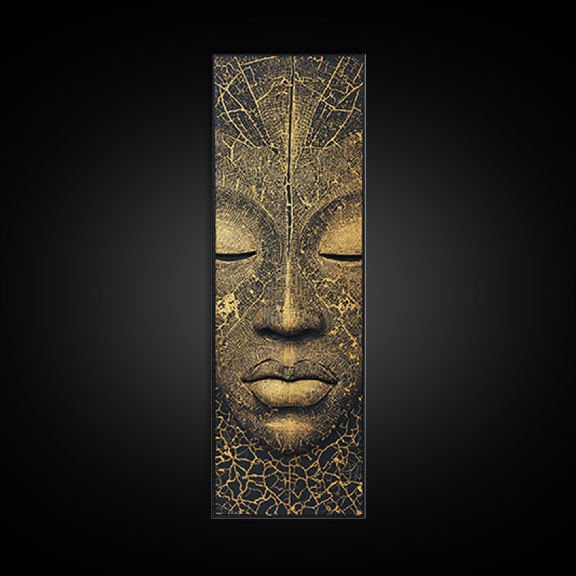 Golden African Mask Face Wall Art, Black And Gold Tribal Portrait, Ethnic Home Decor, Modern Afrocentric Canvas Print Gift