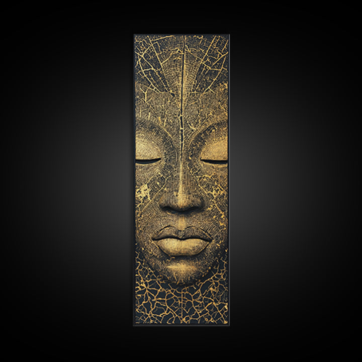 Golden African Mask Face Wall Art, Black And Gold Tribal Portrait, Ethnic Home Decor, Modern Afrocentric Canvas Print Gift