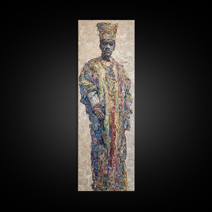 Regal Mosaic African King Framed Canvas Print, Textured Cultural Portrait, Afrocentric Wall Art, Elegant Home Decor Gift