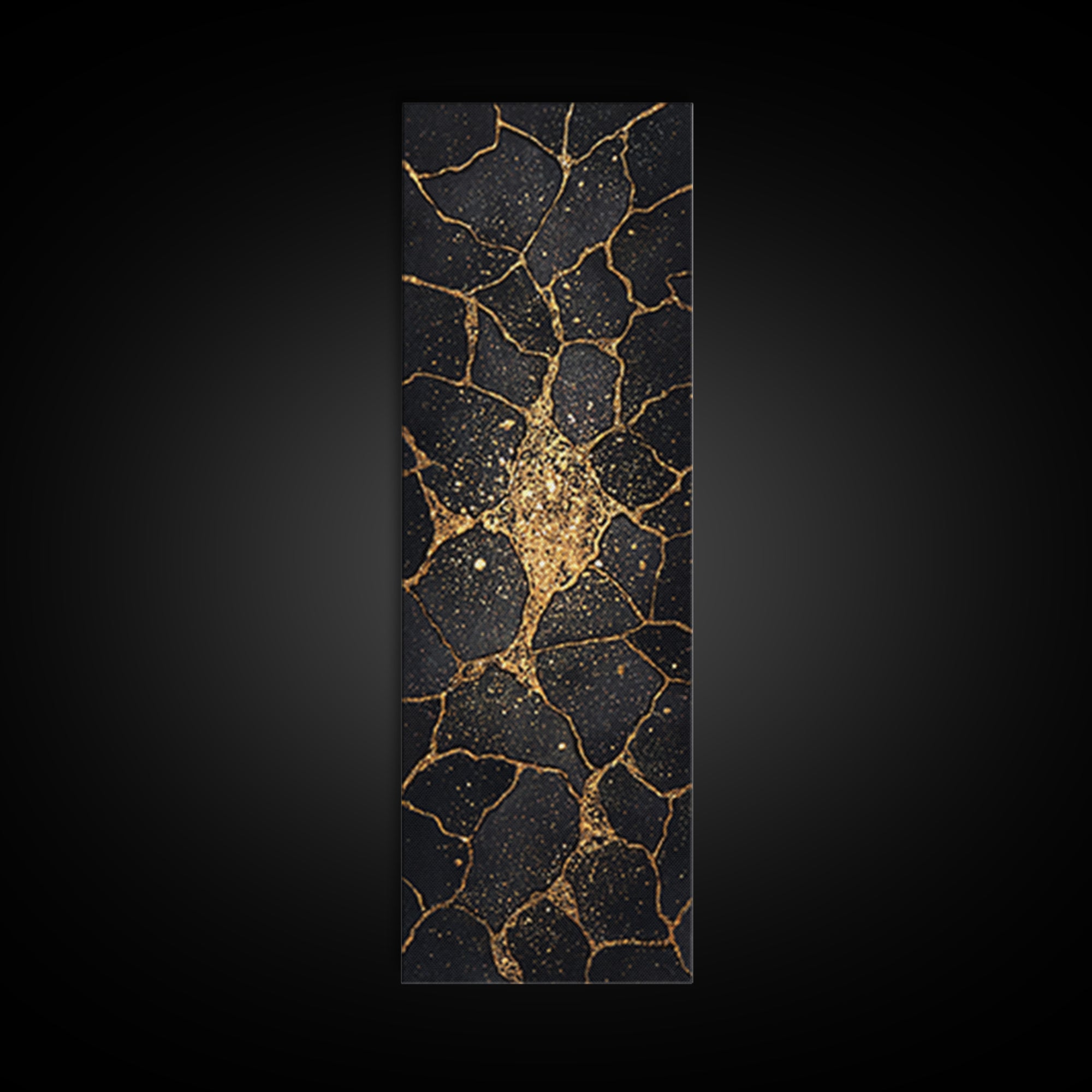 Black Gold Kintsugi Crackle Wall Art, Abstract Stone Canvas Print, Luxury Modern Home Decor, Earth Tone Art Gift For Living Room