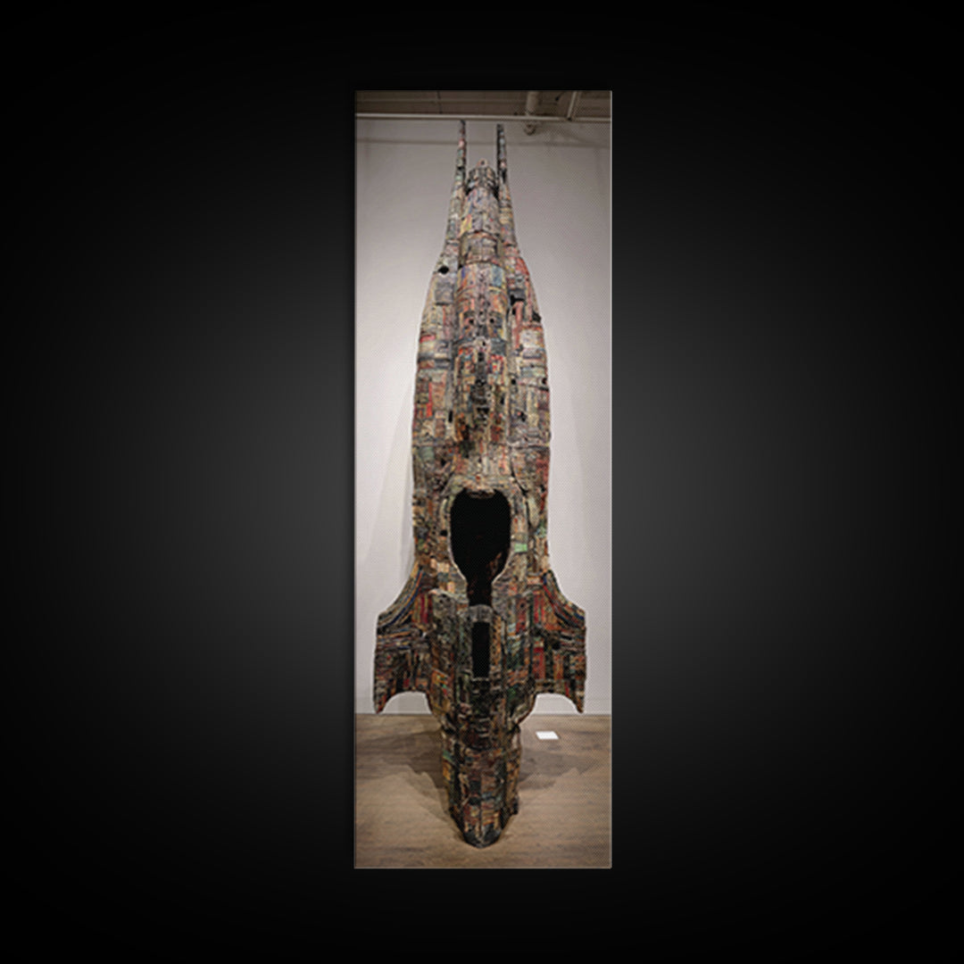 Towering Mixed Media Rocket Sculpture Wall Art, African Inspired Gallery Decor, Statement Canvas Print, Unique Home Decor Gift