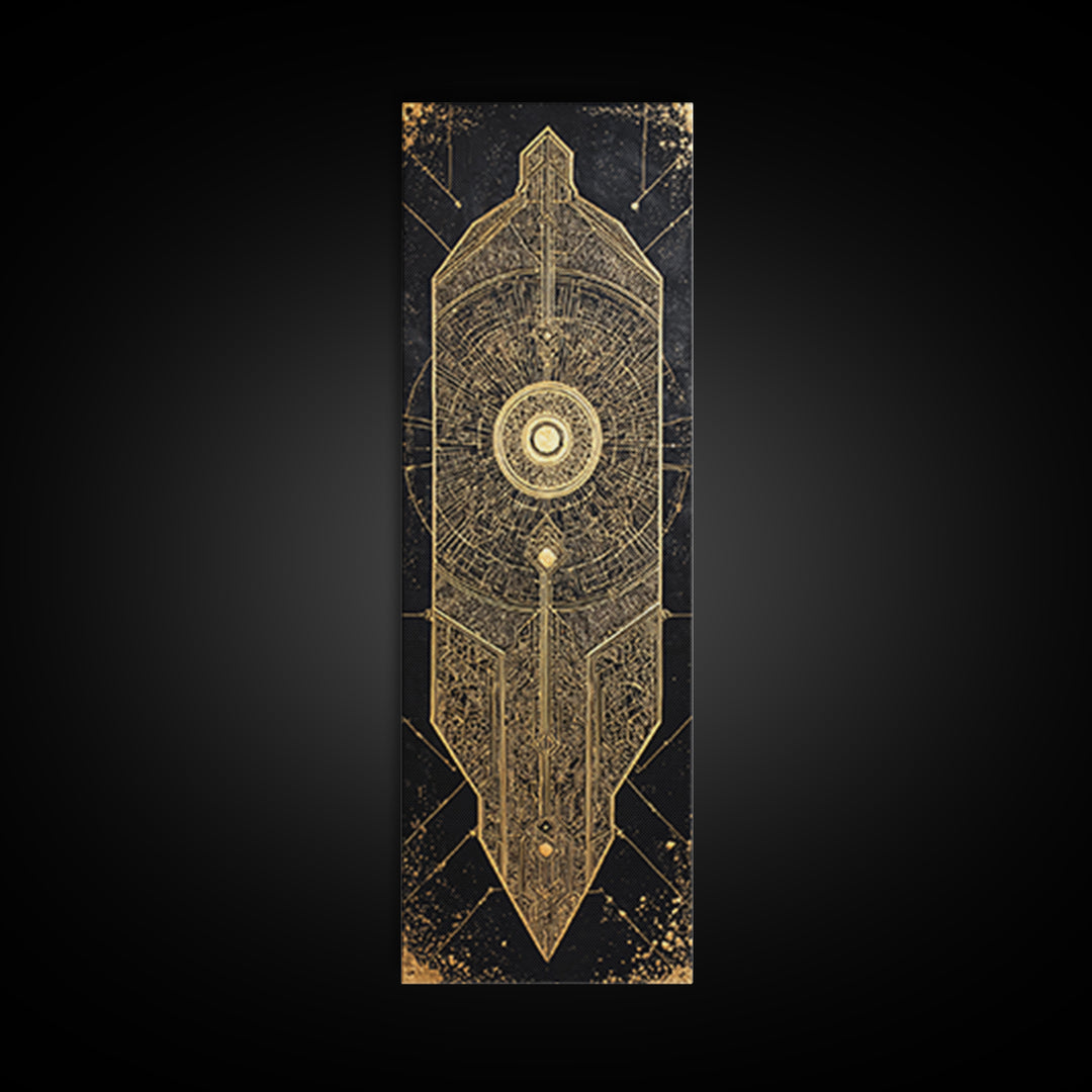 Black Gold Geometric African Shield Wall Art, African Abstract Art, Modern Canvas Art, Afrocentric Decor, Luxury Canvas Print