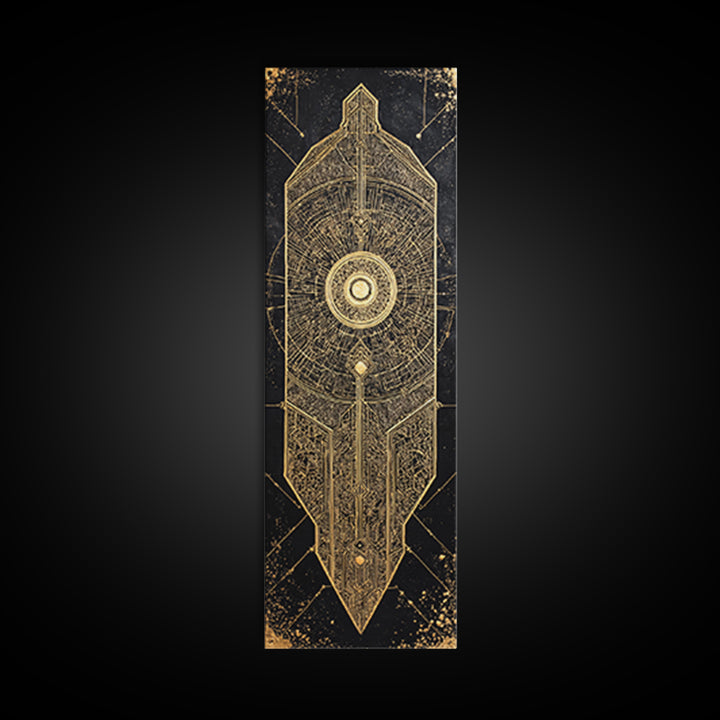 Black Gold Geometric African Shield Wall Art, African Abstract Art, Modern Canvas Art, Afrocentric Decor, Luxury Canvas Print