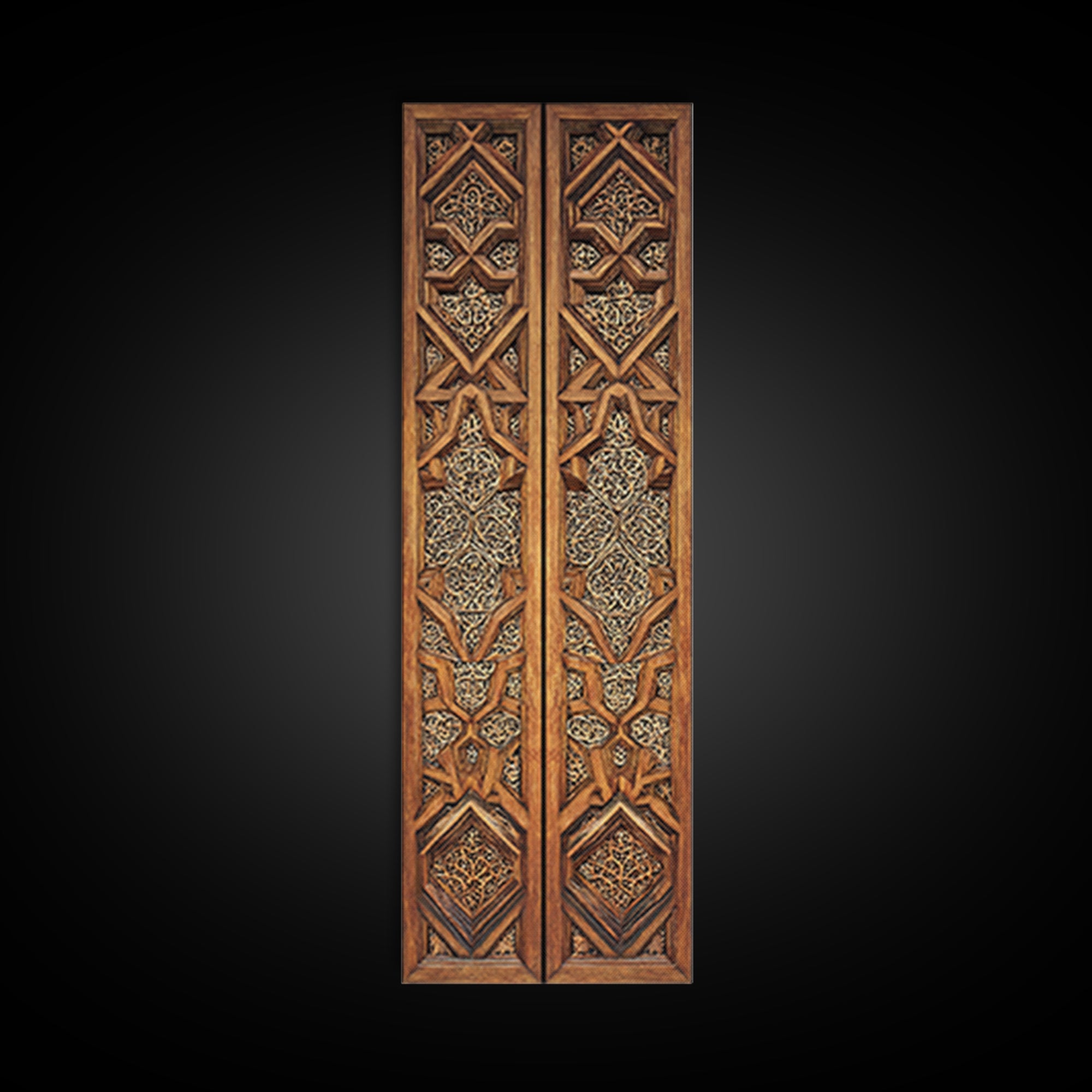 Wood And Gold African Lattice Door Panels Framed Canvas Print, Tribal Wall Decor, African Patterns, Rustic Decor, Statement Piece