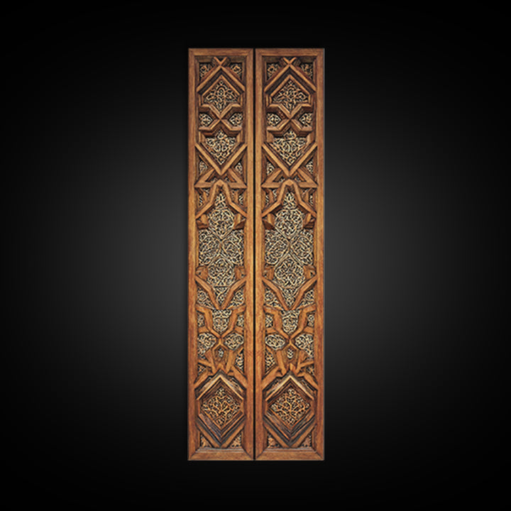 Wood And Gold African Lattice Door Panels Framed Canvas Print, Tribal Wall Decor, African Patterns, Rustic Decor, Statement Piece