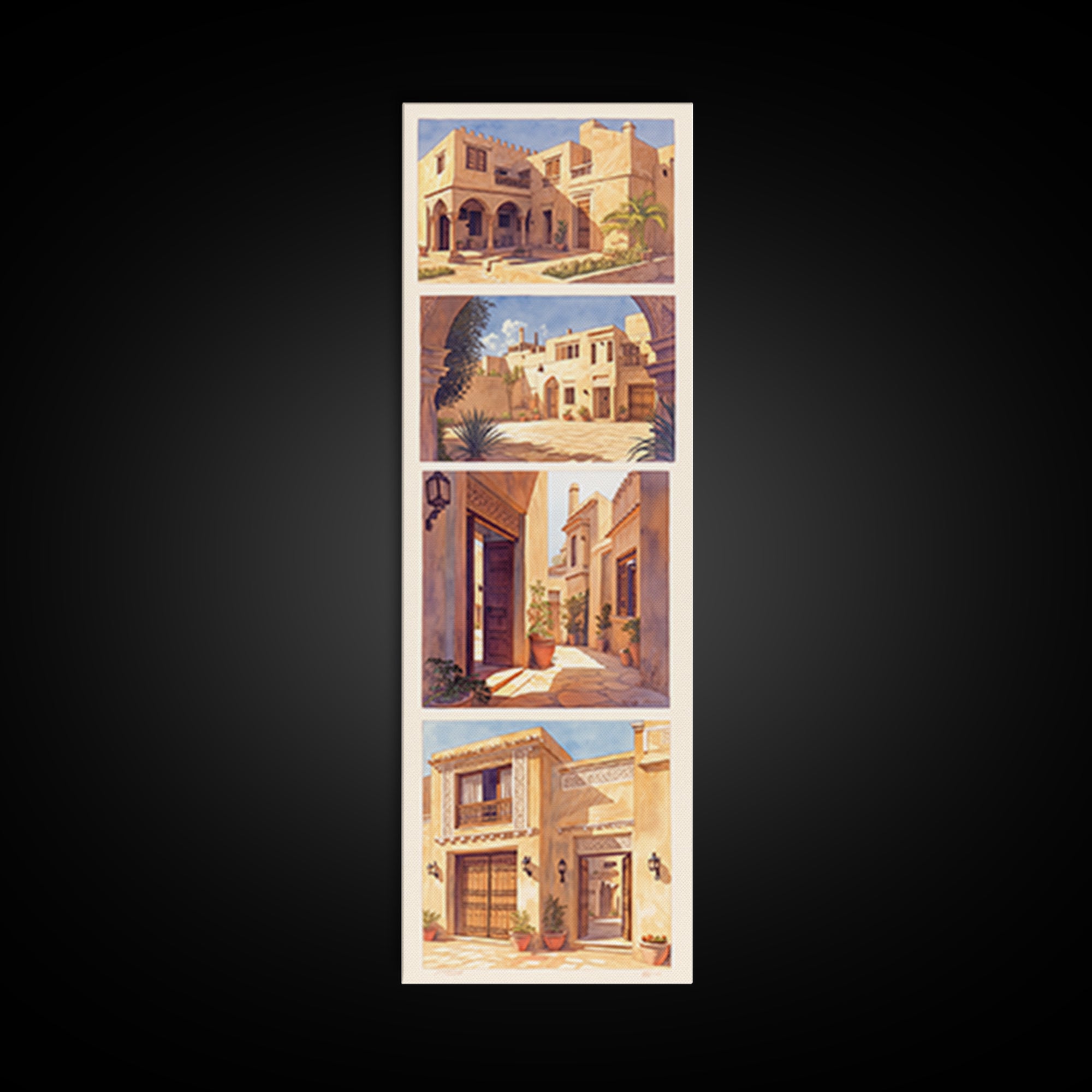 Desert Courtyard Architecture Wall Art, Morocco Travel Poster, African Inspired Decor, Sunlit Villa Canvas Print, Gift For Her