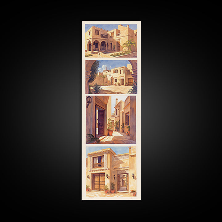 Desert Courtyard Architecture Wall Art, Morocco Travel Poster, African Inspired Decor, Sunlit Villa Canvas Print, Gift For Her