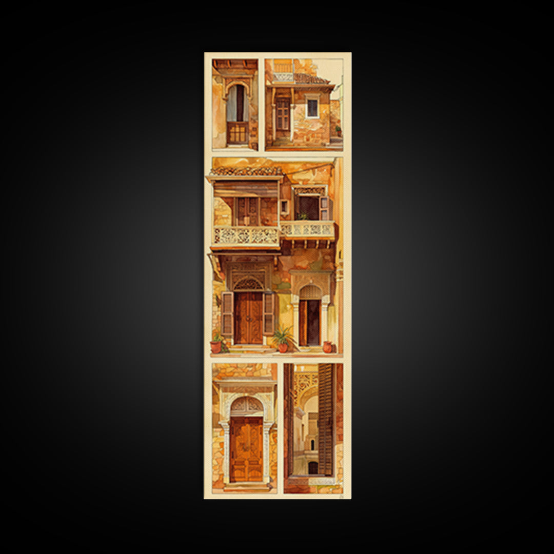 Ornate Balconies And Carved Doors Wall Art, Moroccan Architecture Canvas Print, African Inspired Boho Home Decor Gift For Her