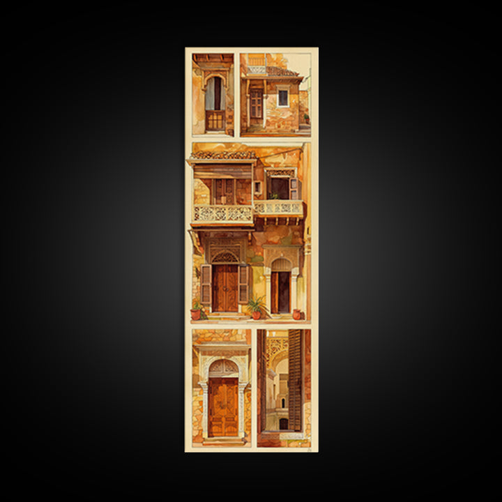 Ornate Balconies And Carved Doors Wall Art, Moroccan Architecture Canvas Print, African Inspired Boho Home Decor Gift For Her