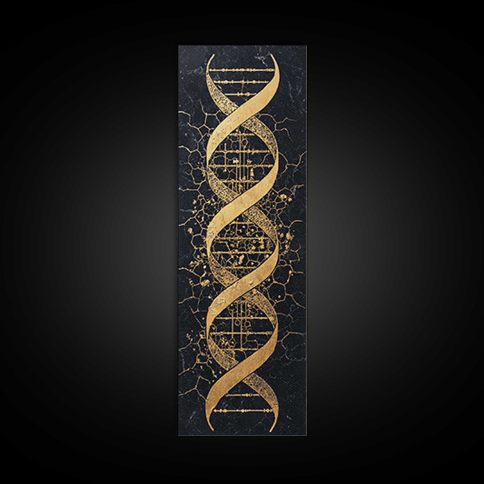 Gold DNA Helix On Black Cracked Background Canvas Print, Science Wall Art, Black And Gold Art, Modern Office Decor Gift For Him
