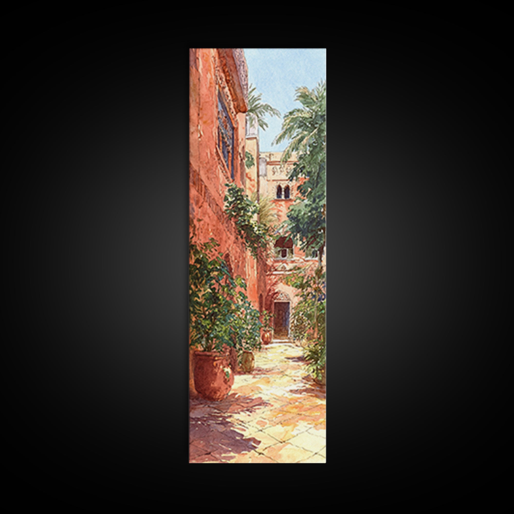 Moroccan Terracotta Courtyard Alley With Palms Wall Art, North Africa Travel Print, Boho Mediterranean Home Decor Gift For Her