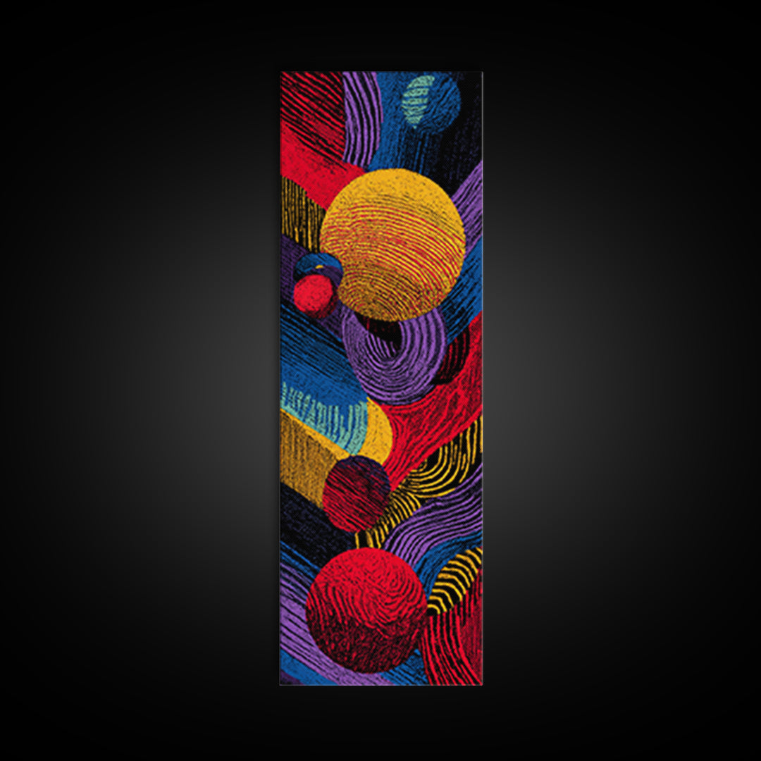 Vibrant Rainbow Spheres And Curved Lines Wall Art, Colorful Abstract African Inspired Canvas, Modern Statement Decor Gift