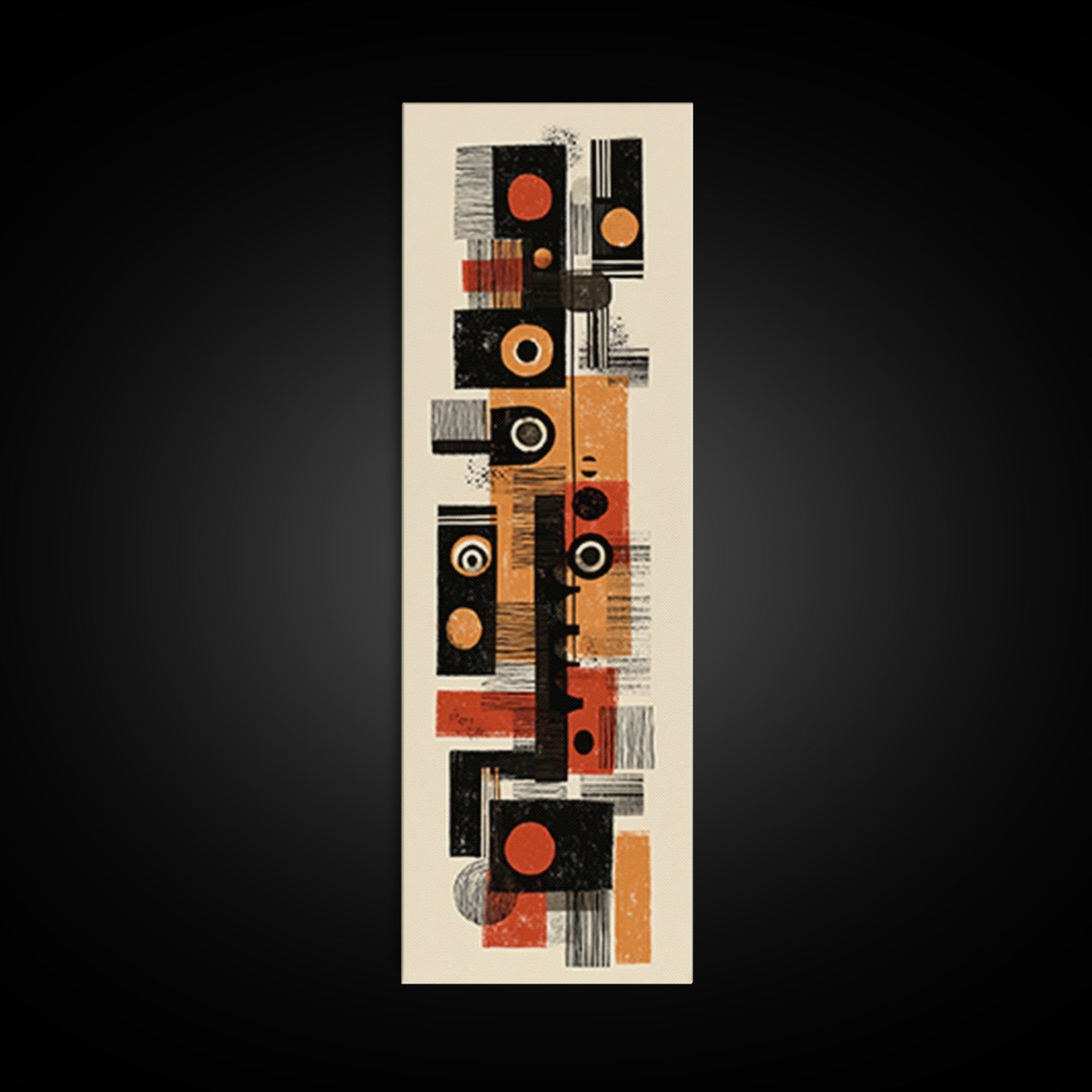 Orange Black Mid Century Geometric Blocks Canvas Print, Abstract African Inspired Wall Decor, Modern Minimalist Office Art