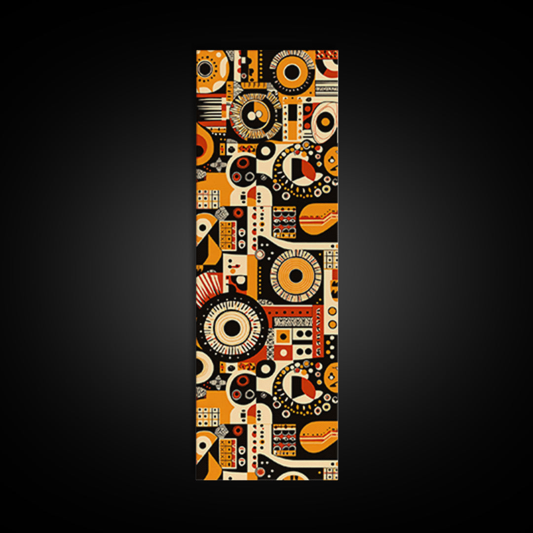 Orange Black African Pattern Collage Wall Art, Tribal Textile Inspired Canvas Print, Afrocentric Boho Home Decor Gift For Him