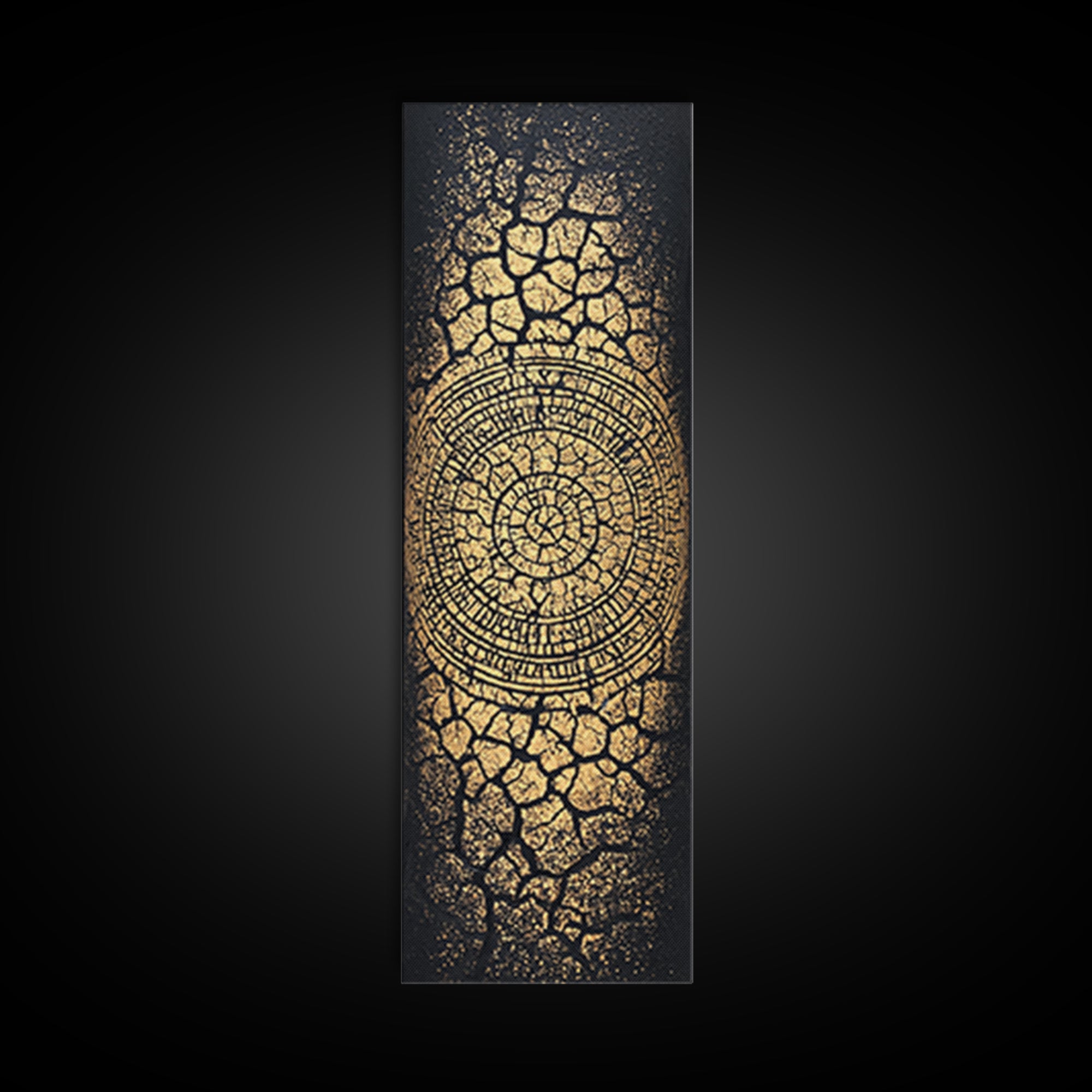 Gold Spiral On Black Cracked Texture Wall Art, African Inspired Abstract Canvas Print, Luxe Tribal Modern Home Decor Gift