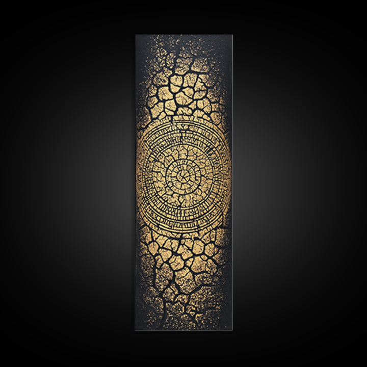 Gold Spiral On Black Cracked Texture Wall Art, African Inspired Abstract Canvas Print, Luxe Tribal Modern Home Decor Gift