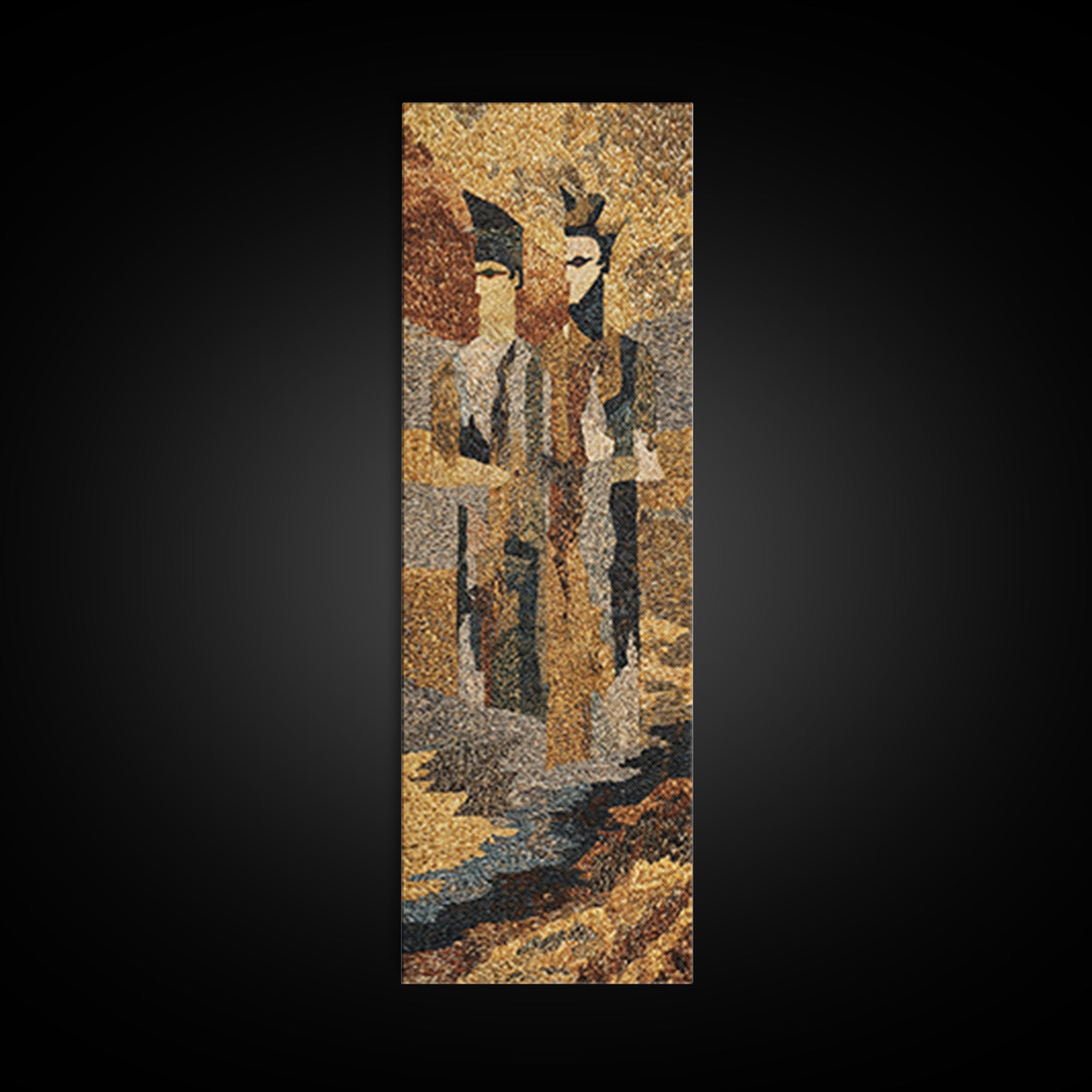 Textured African Tribal Figures Framed Canvas Print, Modern African Art Decor, Mask Portrait, Earth Tone Cultural Wall Art