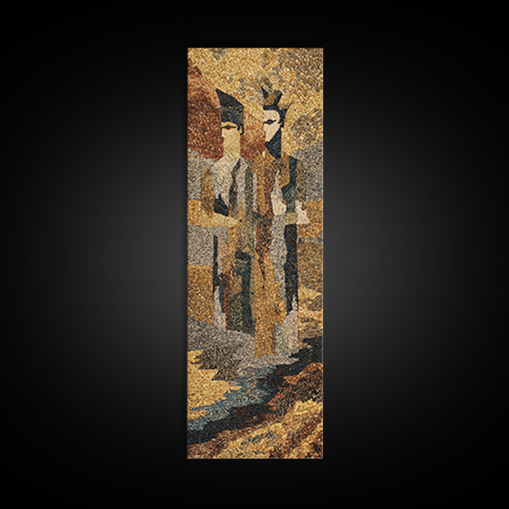 Textured African Tribal Figures Framed Canvas Print, Modern African Art Decor, Mask Portrait, Earth Tone Cultural Wall Art