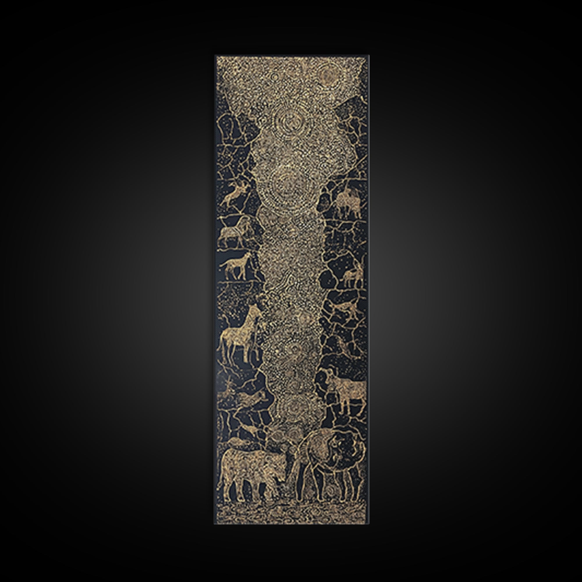 Golden African Safari Animals Wall Art, Elephant Giraffe Lion Map, Black Gold Tribal Decor, Luxury Canvas Print For Living Room