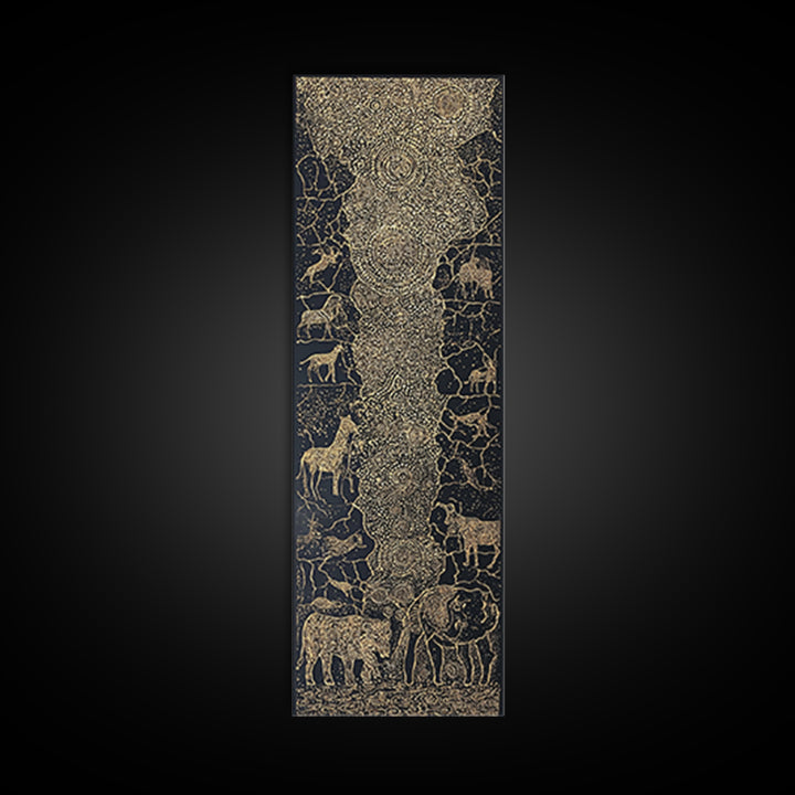 Golden African Safari Animals Wall Art, Elephant Giraffe Lion Map, Black Gold Tribal Decor, Luxury Canvas Print For Living Room