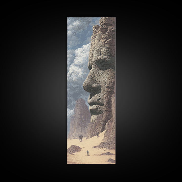 Giant Stone Face In Desert Canvas Print, Ancient African Landscape, Mystical Monument Wall Art, Sahara Explorer Decor Gift