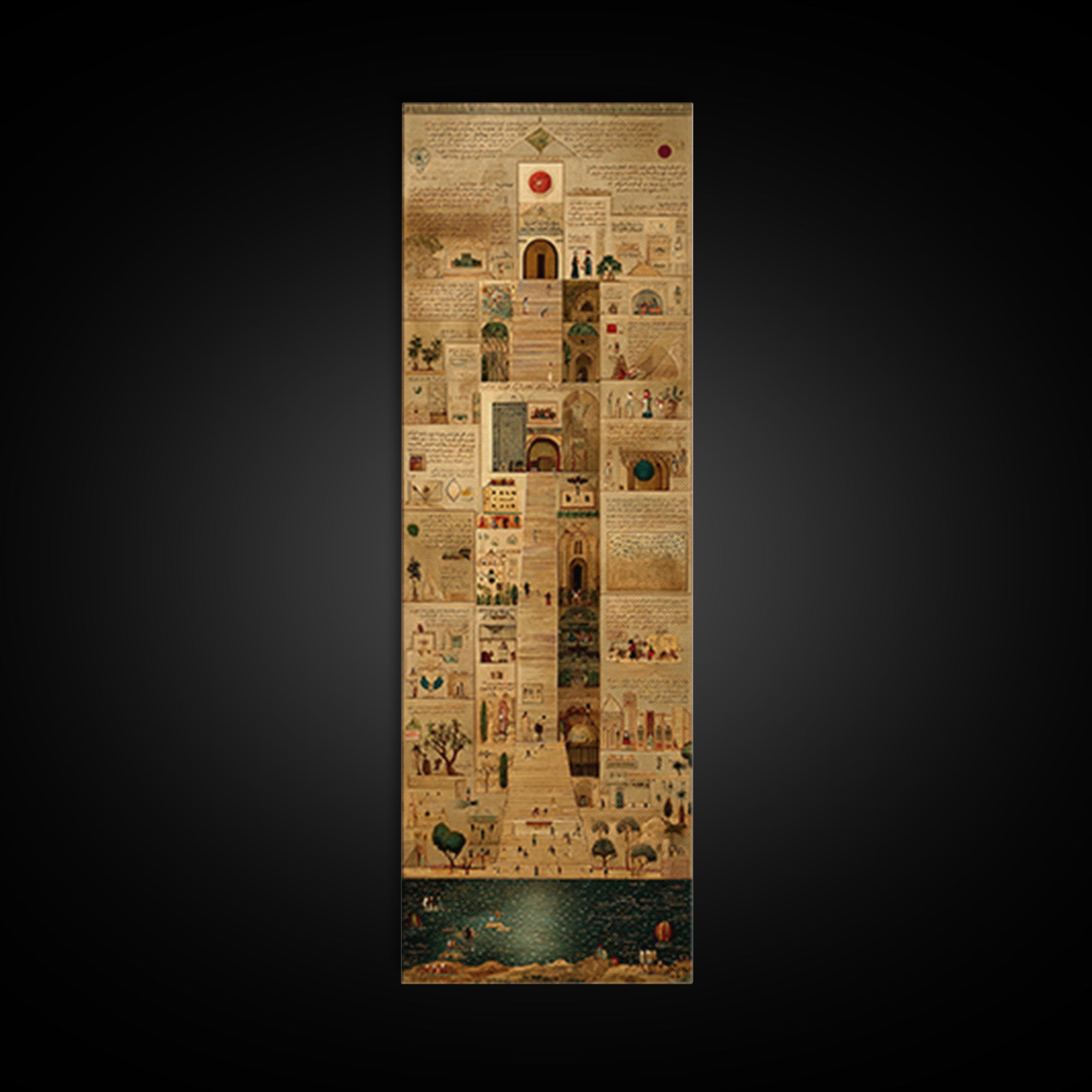 Ancient African City Manuscript Canvas Print, Egyptian Map Collage Wall Art, Hieroglyphic Cultural Home Decor For Living Room
