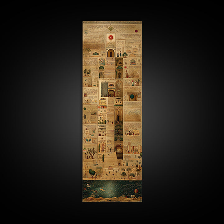 Ancient African City Manuscript Canvas Print, Egyptian Map Collage Wall Art, Hieroglyphic Cultural Home Decor For Living Room