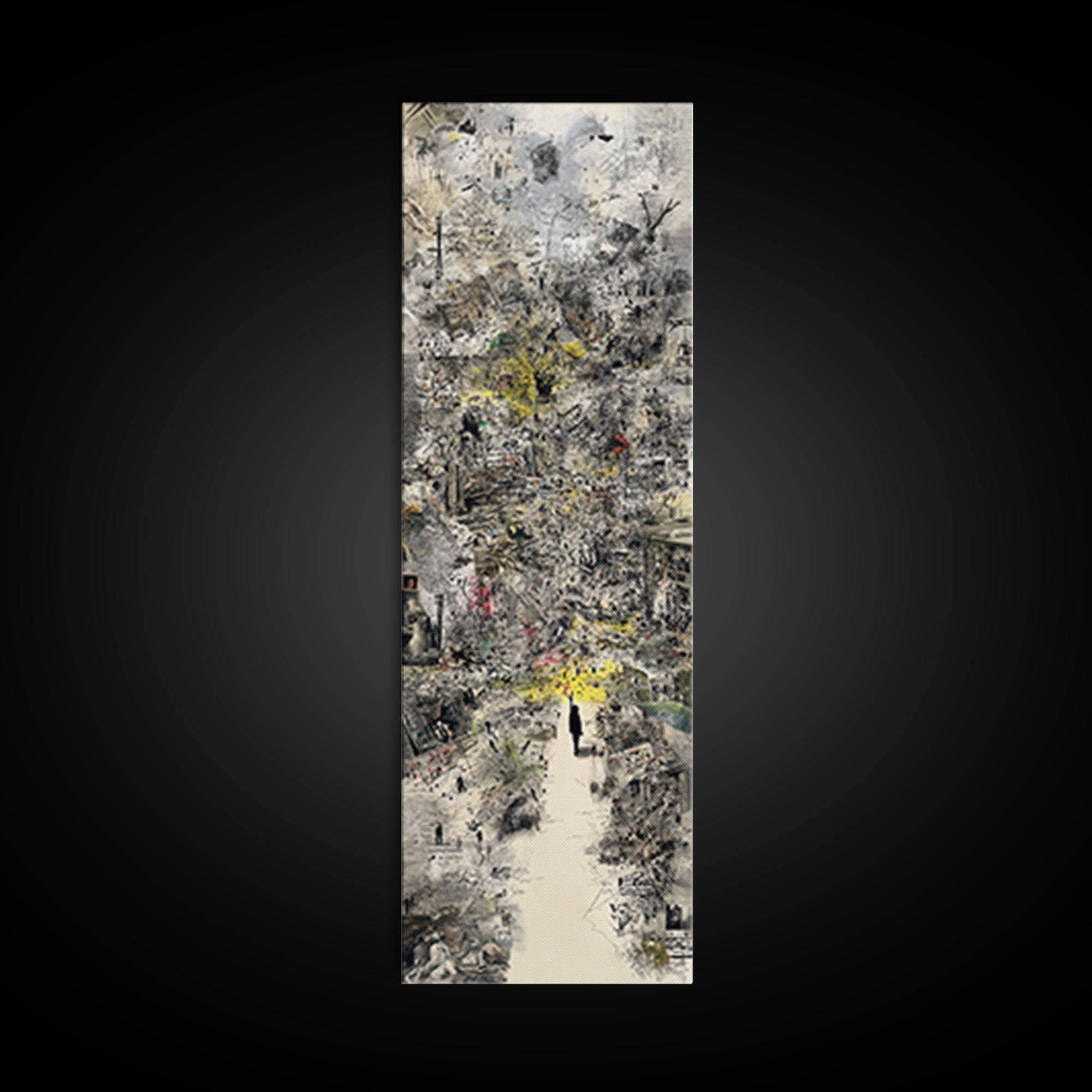 Dreamy Abstract City Ruins Wall Art, Gray Yellow Urban Landscape, Contemporary Canvas Print, Statement Office Decor Gift