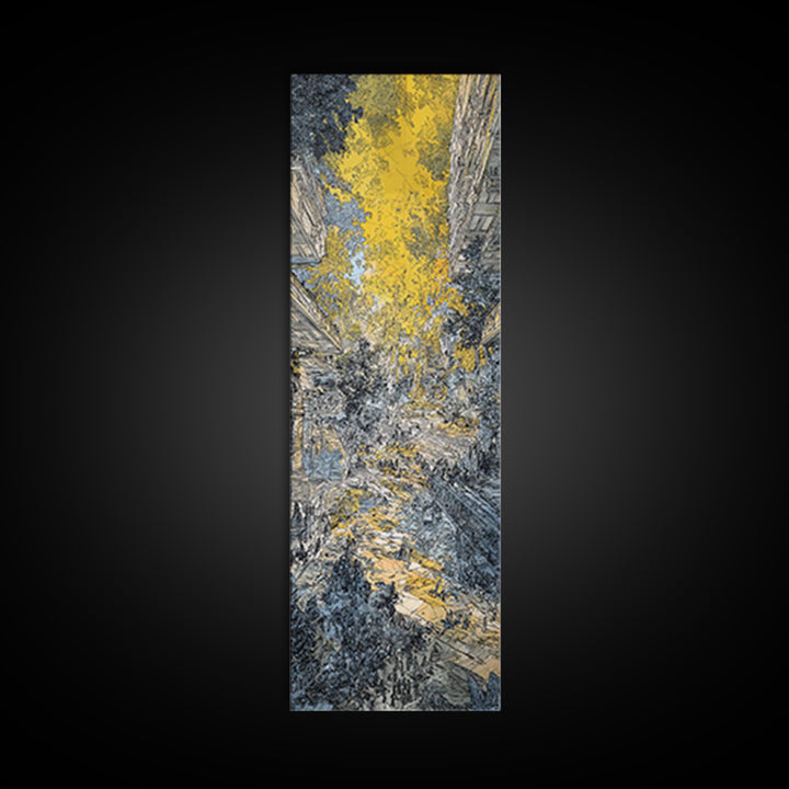 Golden Abstract City Canyon Wall Art, Urban Skyline Painting, Modern African Art, Textured Canvas, Living Room Decor, Office Art