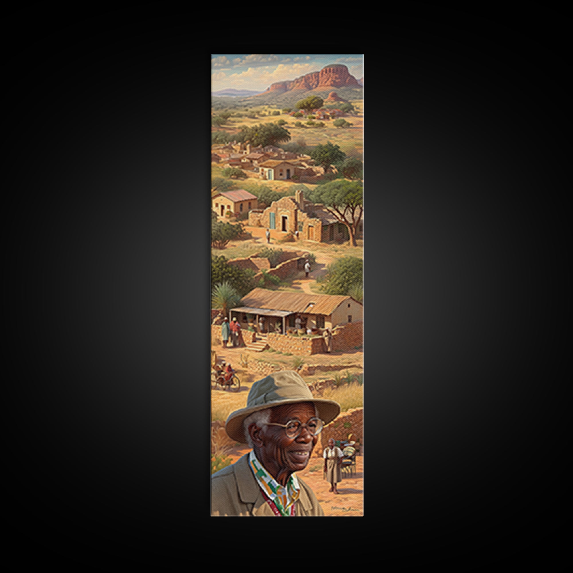 African Elder Village Landscape Canvas Print, Rural Homestead Portrait, Safari Art, Cultural Wall Decor, Housewarming Gift