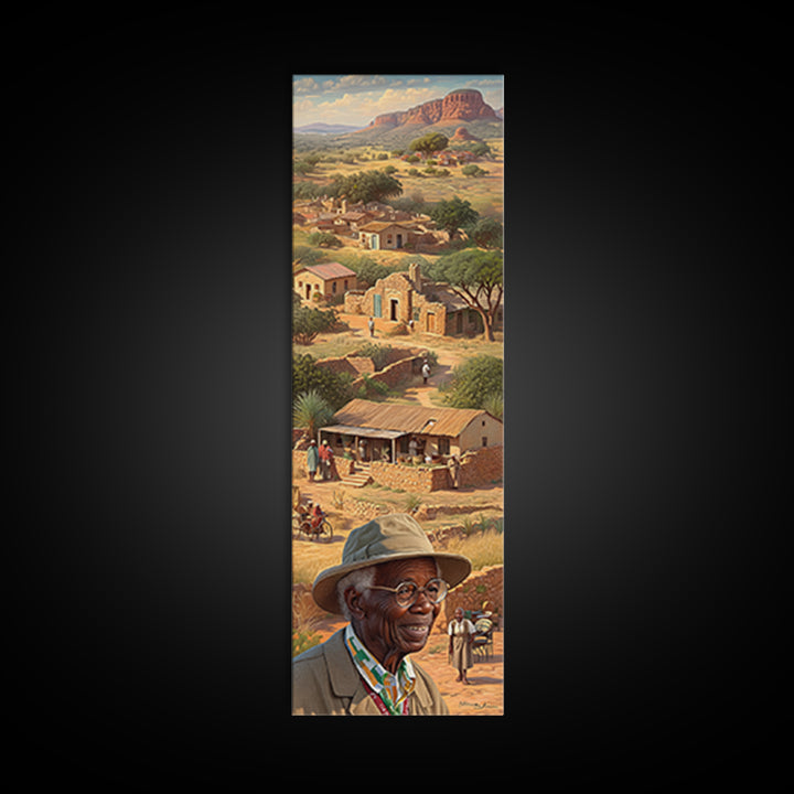 African Elder Village Landscape Canvas Print, Rural Homestead Portrait, Safari Art, Cultural Wall Decor, Housewarming Gift