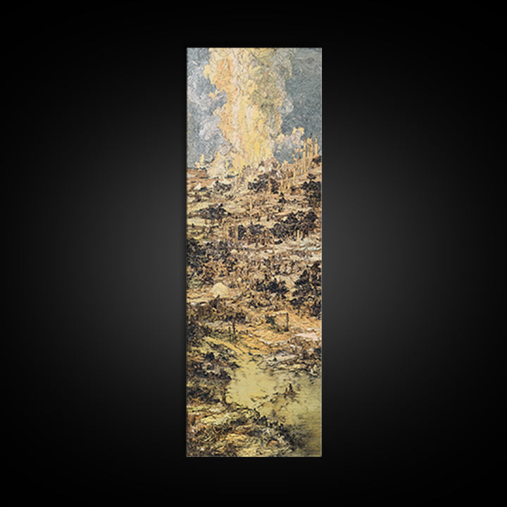 Ochre Abstract River City Wall Art, Modern African Art, Textured Skyline Painting, Large Canvas Wall Decor For Office Art