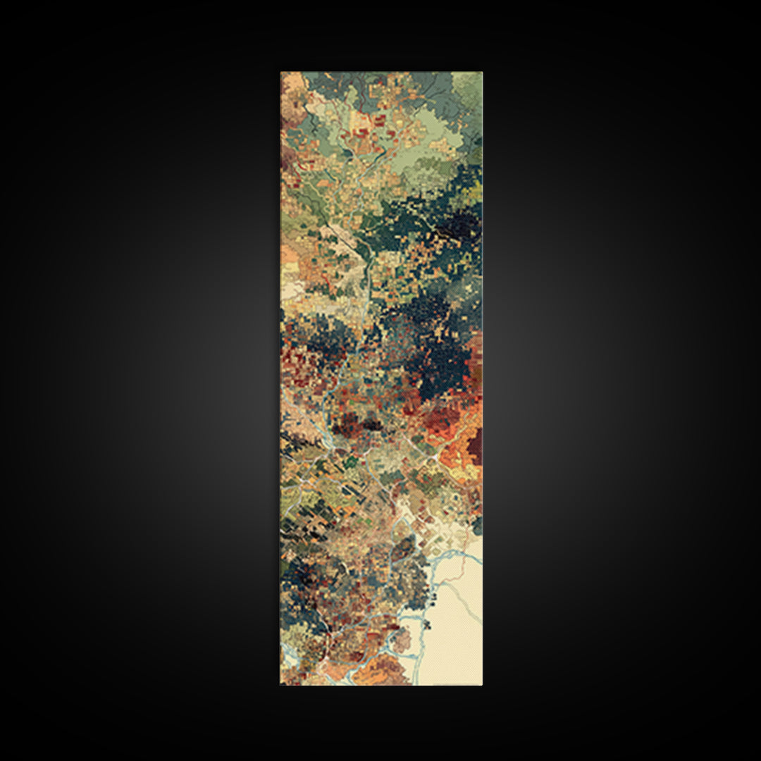 Pixelated Aerial Landscape Wall Art, Abstract African Map Inspired Print, Green Orange Modern Canvas, Statement Home Decor