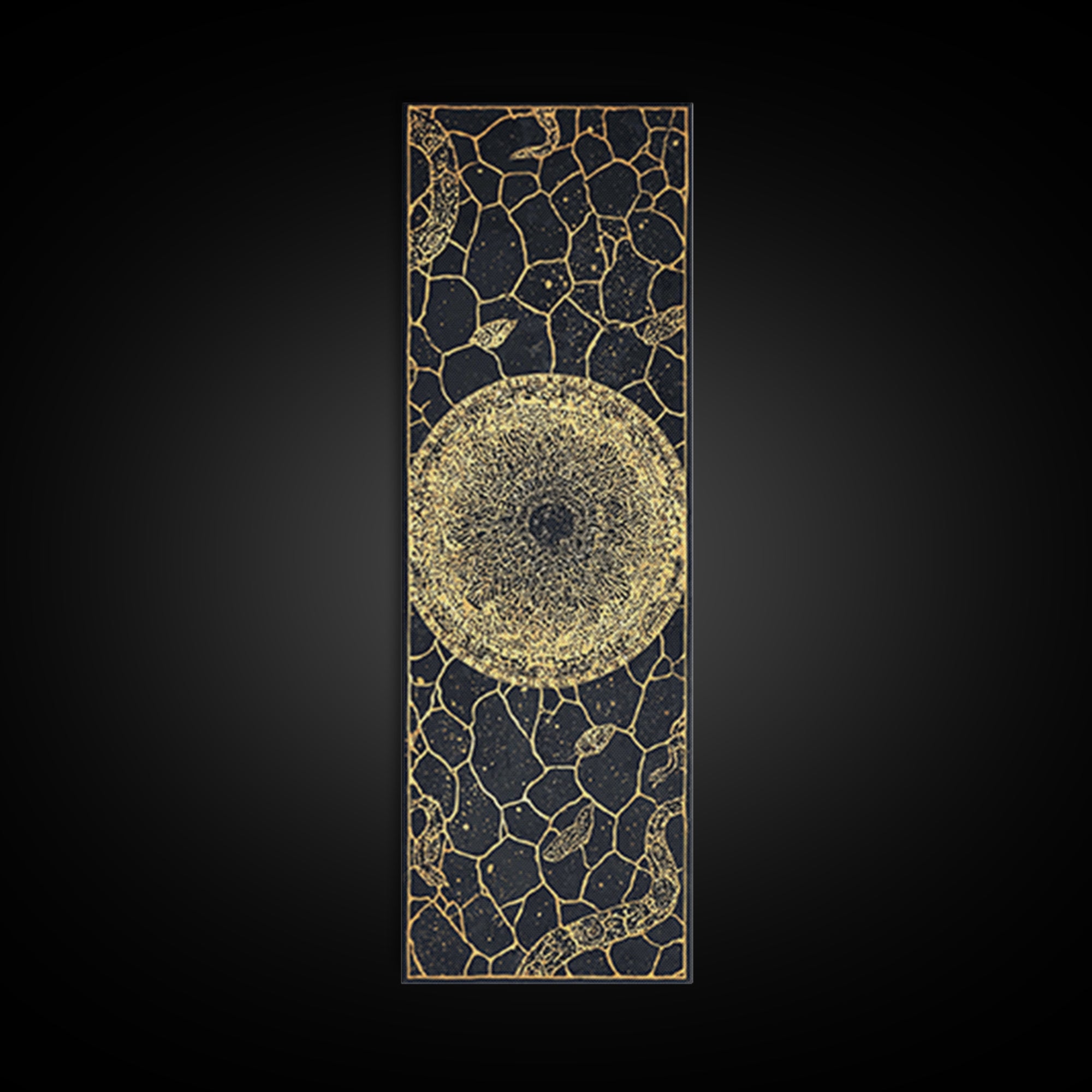 Golden Celestial Sun Orb On Black Stone Wall Art, African Abstract Pattern, Spiritual Minimalist Decor, Luxury Canvas Gift