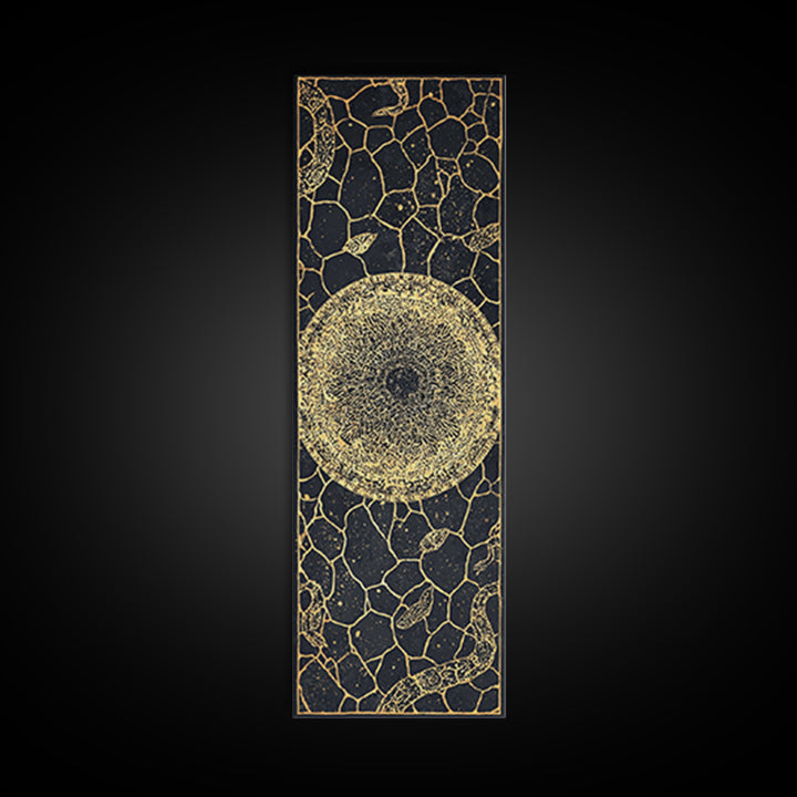 Golden Celestial Sun Orb On Black Stone Wall Art, African Abstract Pattern, Spiritual Minimalist Decor, Luxury Canvas Gift
