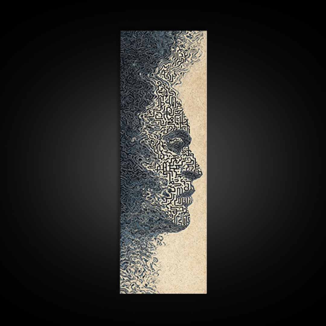 Black Woman Profile With Maze Texture Canvas Print, Minimalist Afrocentric Wall Art, Abstract Face Art, Melanin Decor Gift