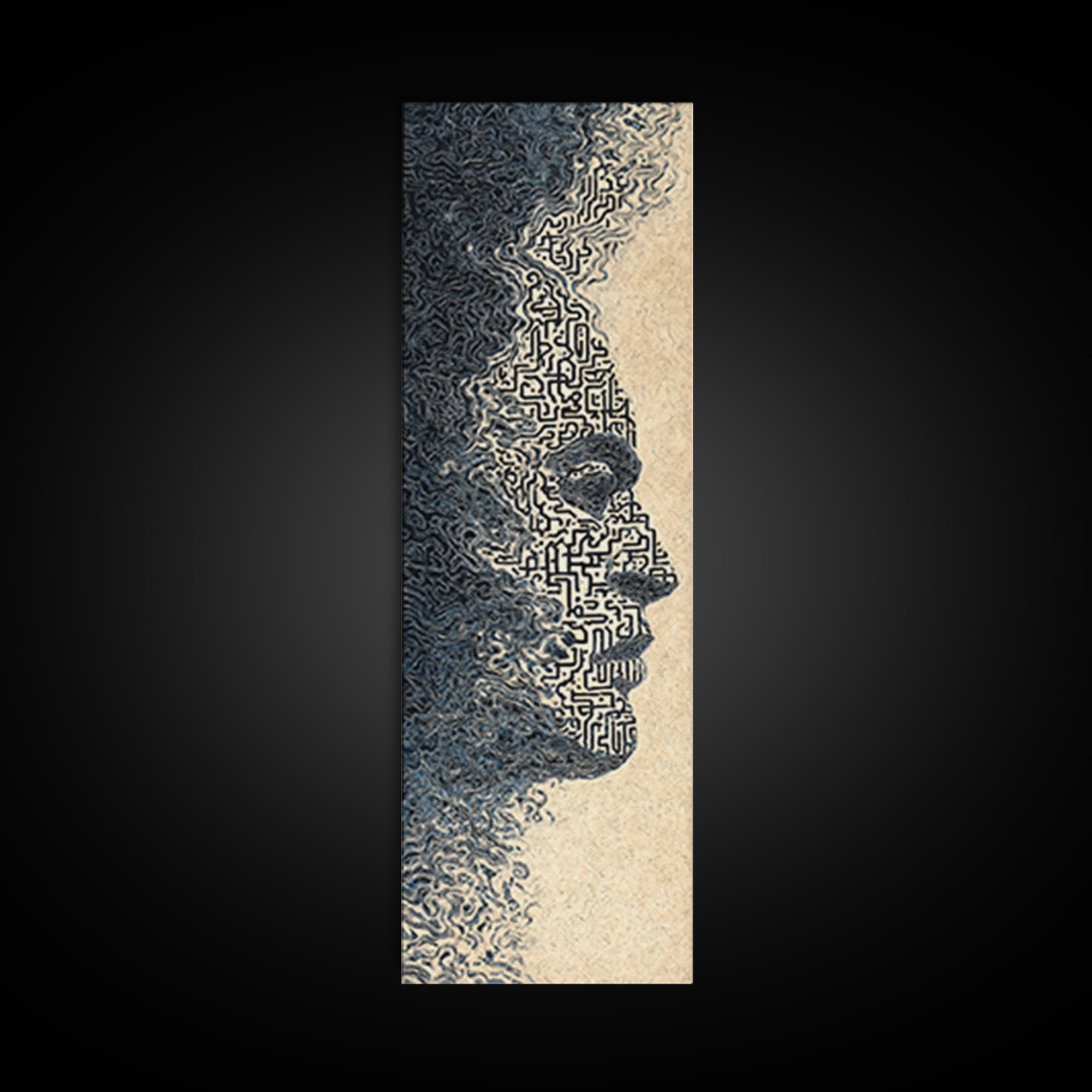 Black Woman Profile With Maze Texture Canvas Print, Minimalist Afrocentric Wall Art, Abstract Face Art, Melanin Decor Gift