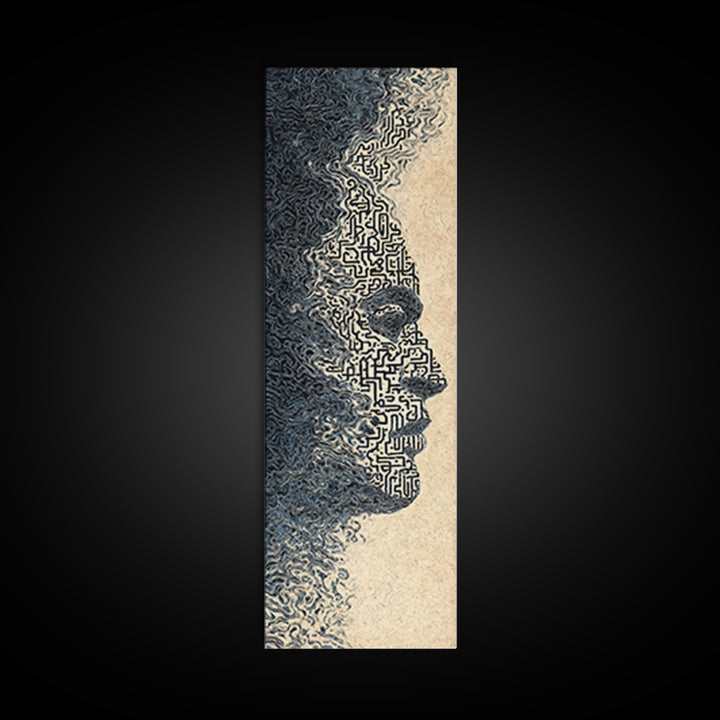 Black Woman Profile With Maze Texture Canvas Print, Minimalist Afrocentric Wall Art, Abstract Face Art, Melanin Decor Gift