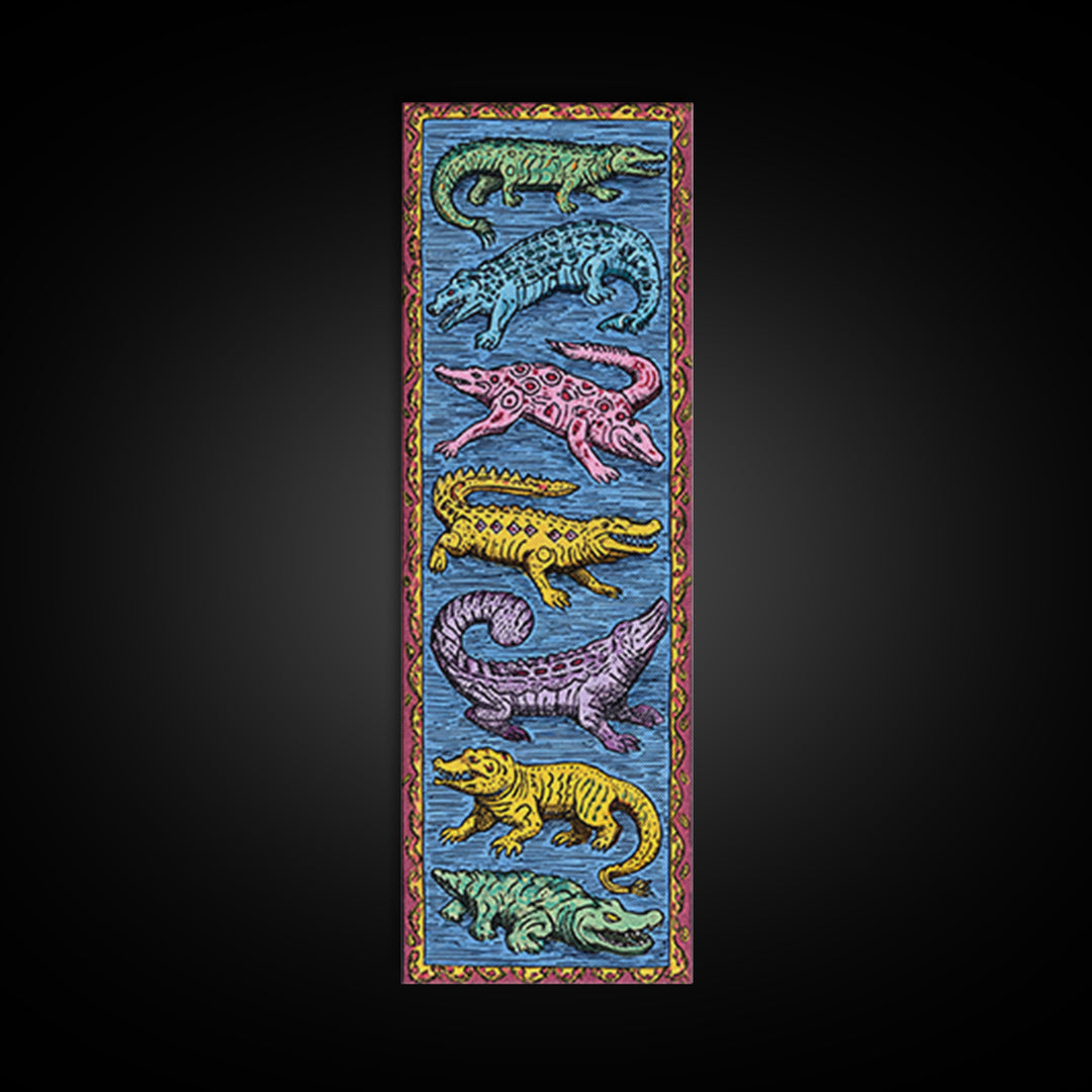 Colorful African Crocodile And Lizard Folk Wall Art, Tribal Animal Pattern, Safari Decor, Vibrant Reptile Canvas Print Gift