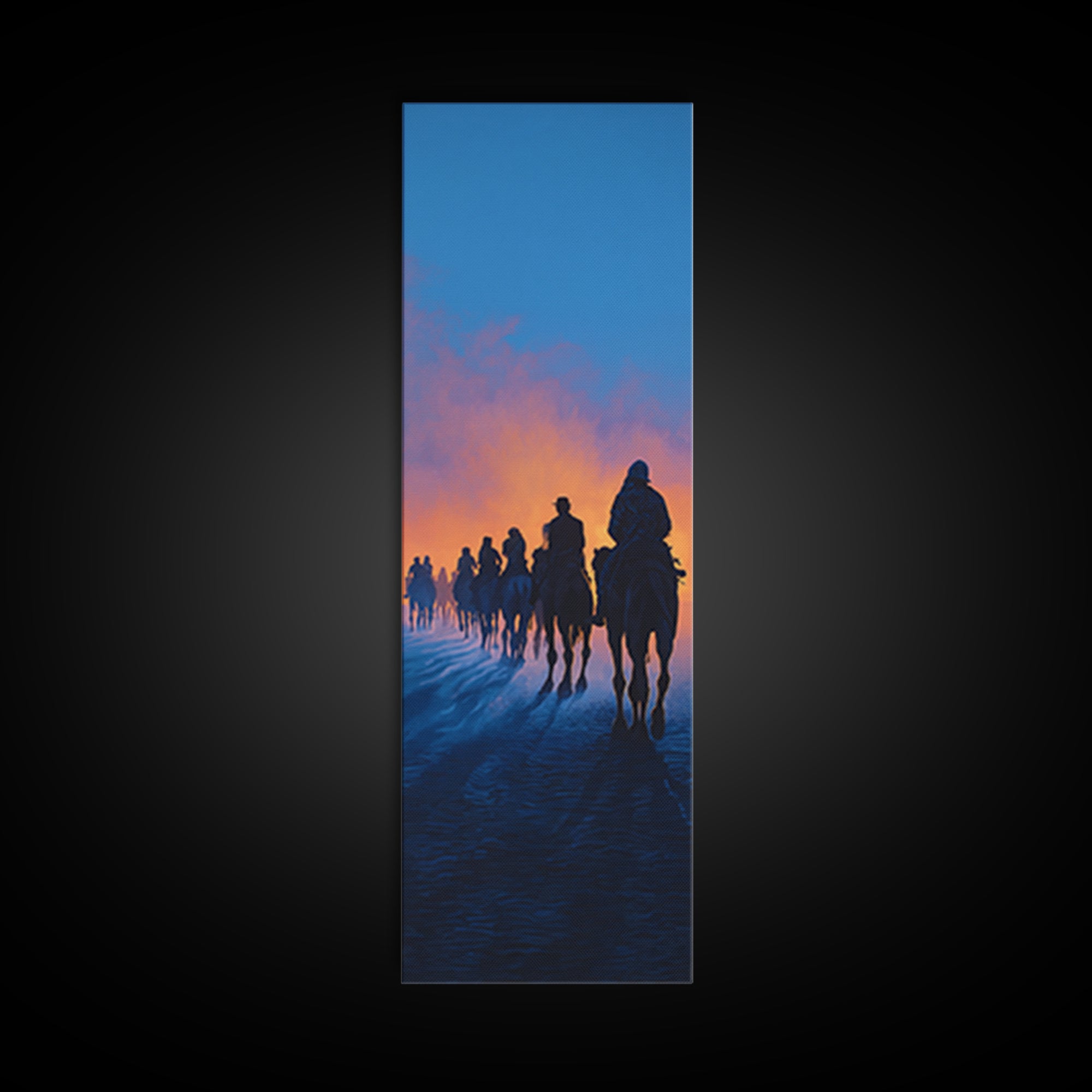 Dawn Camel Caravan In Blue Desert Canvas Print, African Travel Wall Art, Safari Decor, Statement Artwork For Living Room