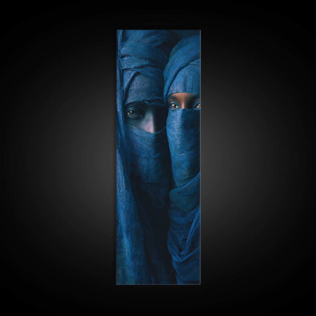 Indigo Veiled Tuareg Portrait Canvas Print, African Portrait Wall Art, Blue Nomad Decor, Afrocentric Cultural Home Decor