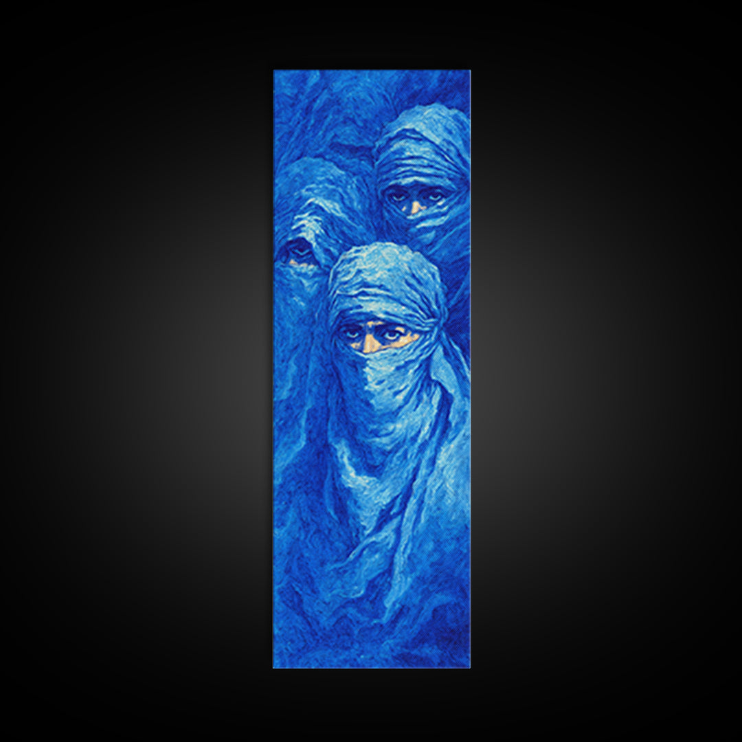 Dreamy Blue Veiled Women Wall Art, African Women Art Canvas Print, Indigo Nomad Portrait, Feminine Afrocentric Decor Gift
