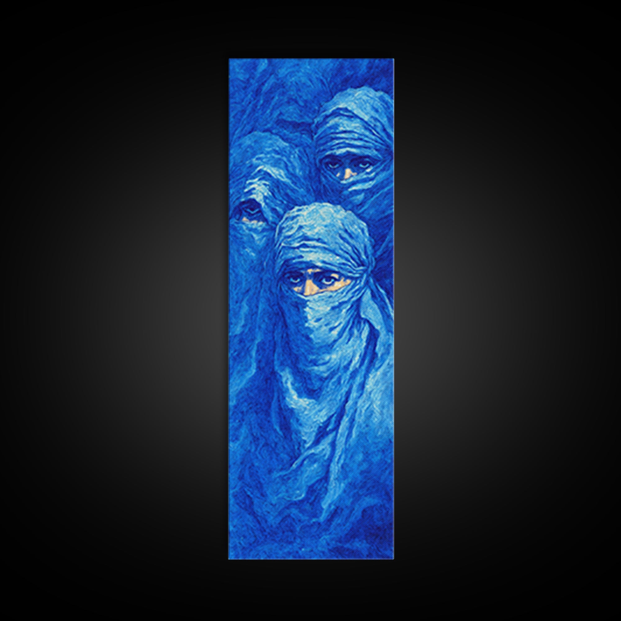 Dreamy Blue Veiled Women Wall Art, African Women Art Canvas Print, Indigo Nomad Portrait, Feminine Afrocentric Decor Gift